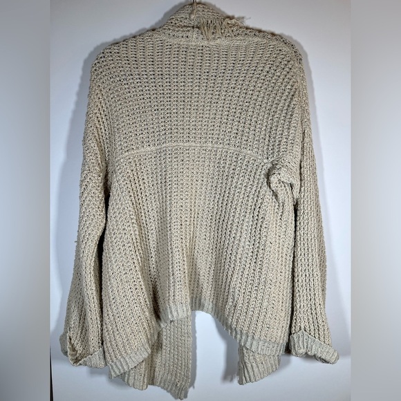Free People cream open knit boho fringe open sweater cardigan sz S western - Picture 2 of 10